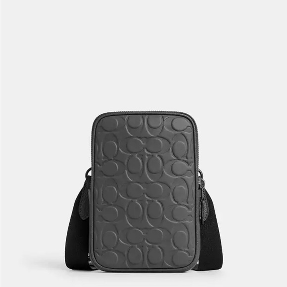 Gray Embossed Men's Crossbody Bag - Picture 1 of 8